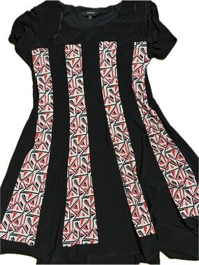 R&M Richards Black Midi Dress with Red, White & Black Geometric Panels